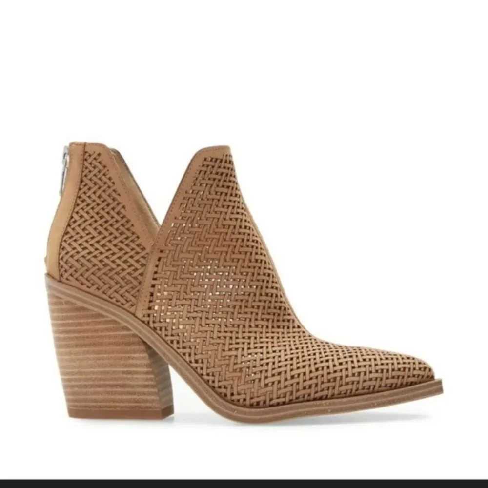 Vince Camuto Gibbela Woven Leather Booties in Tortilla Taupe